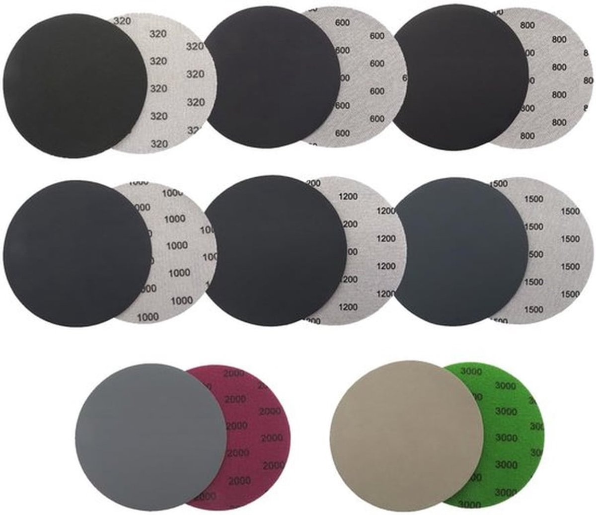 Schuurdiscs 24 Stuks - Schuurpapier Set 320/600/800/1000/1200/1500/2000/3000 - Eccentrisch - Duurzaam - Antistatisch - Voor Hout/Metaal