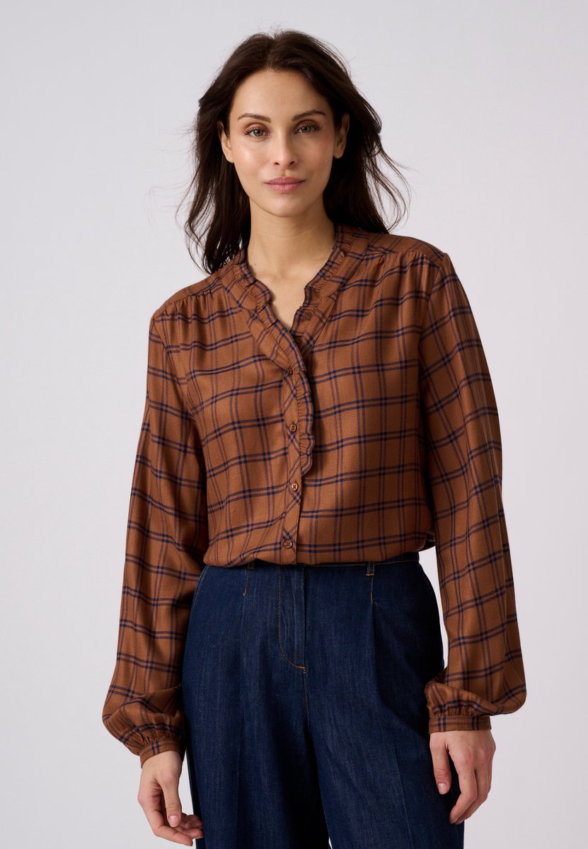 Damart - Geruite twill blouse - Dames - Bruin - 46