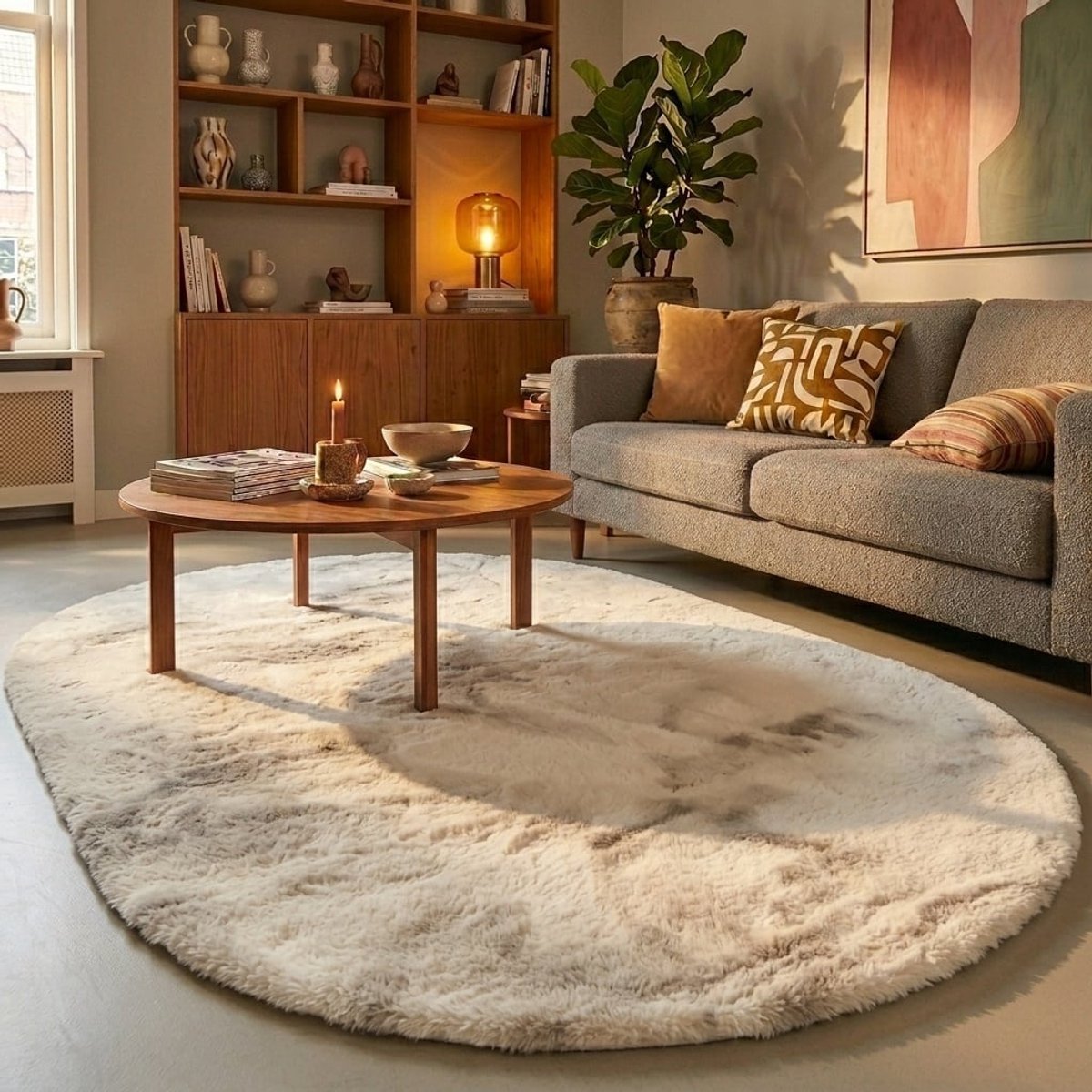 NATURL. Ovaal hoogpolig vloerkleed - Comfy Supreme Creme - 205x305cm