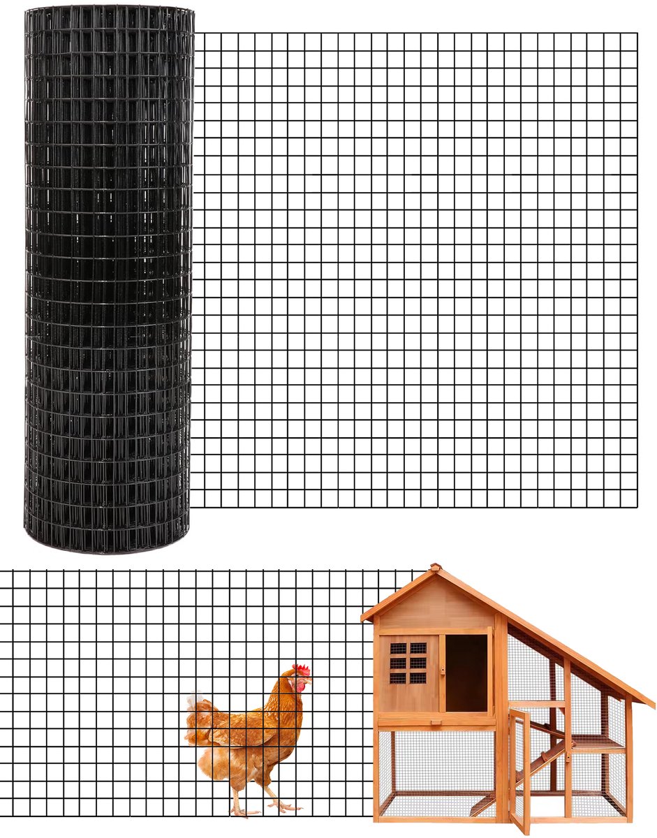 Verzinkt Omheining Tuin - 0.9x30m - Gaaspaneel Rol - Kippengaas - Tuinafscheiding - Pluimvee Net - Tuinbescherming - Voor Tuin Terras - Zwart