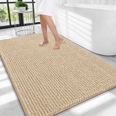 Olanly Badmat Antislip – Chenille Douchemat – Badmat Badkamer – Super Absorberend Deuropmat – Beige – 82X102cm