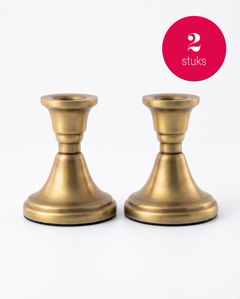 vtwonen - Kandelaren - Goud - Metaal - Set van 2 - 7,5 x 9 cm
