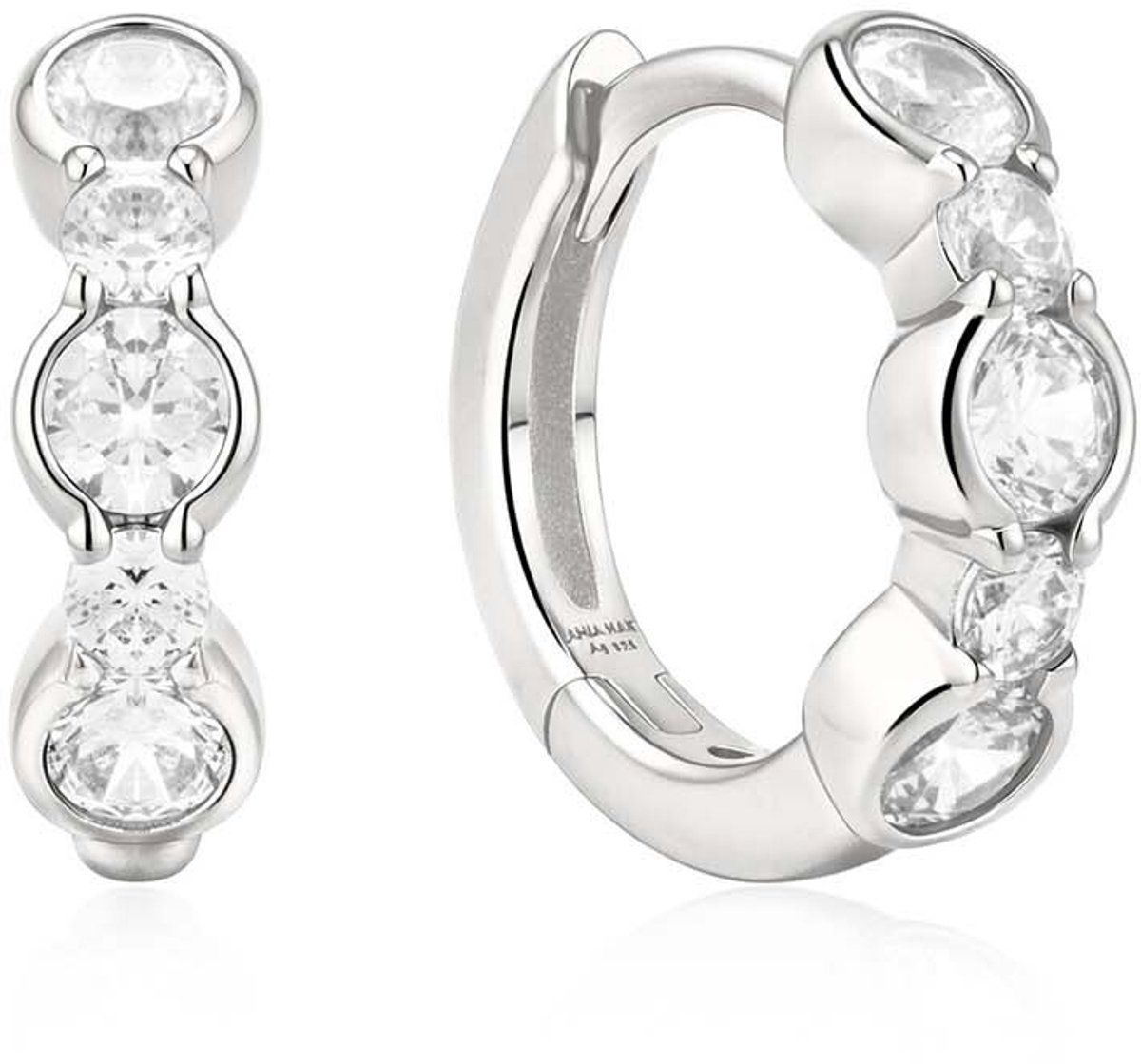 Silver Bezel Huggie Hoop Earrings E