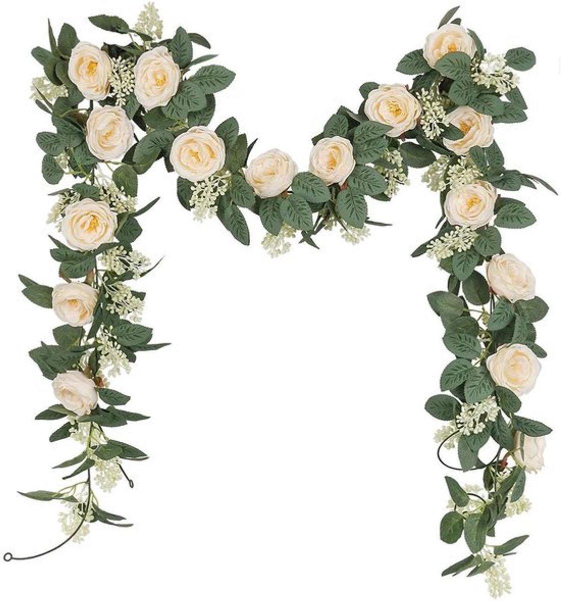 Kunstmatige rozenkrans geschikt voor groene bladeren, 220 cm, set van 2, geschikt geschikt voor huis- en bruiloftsdecoratie.