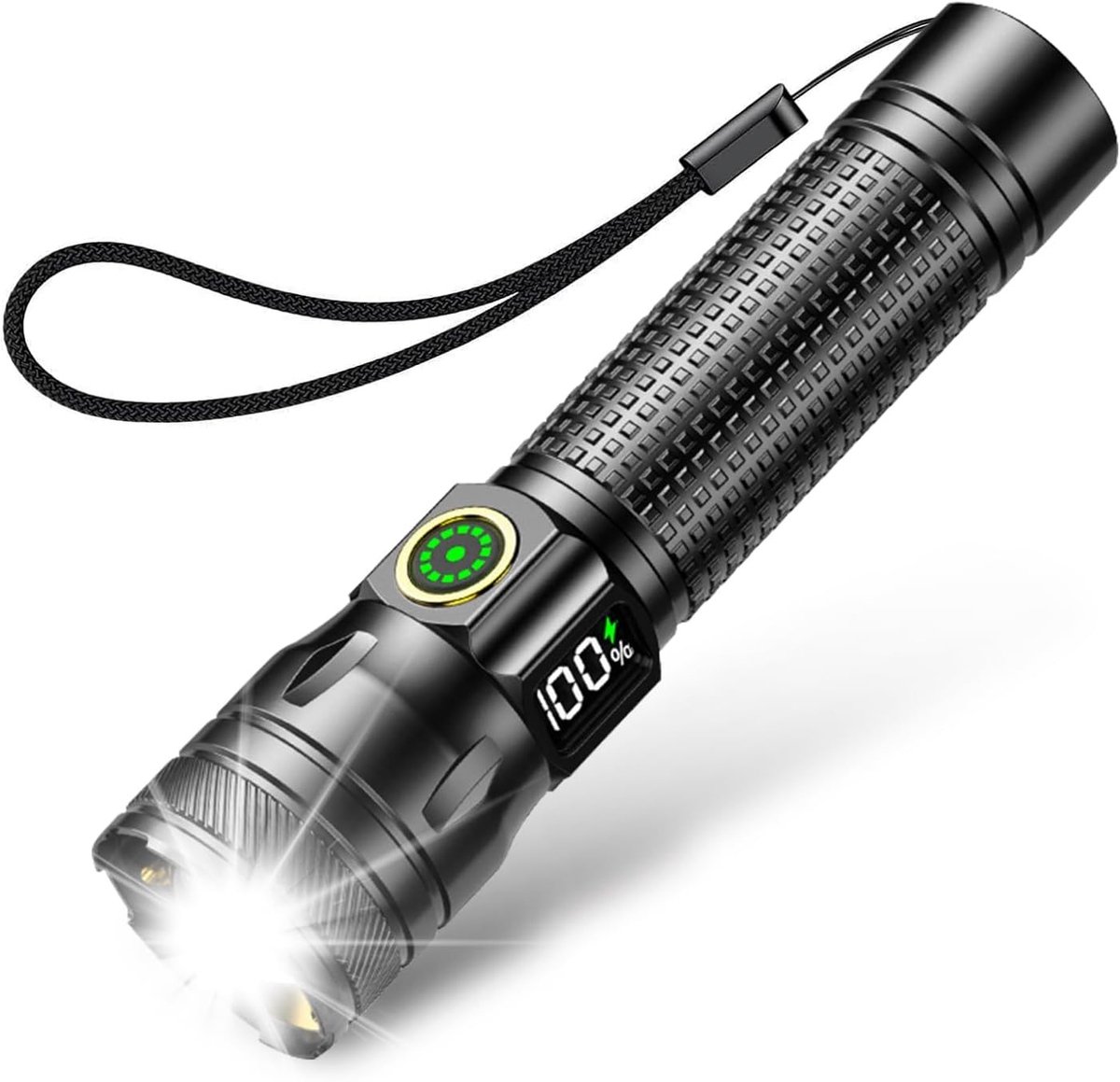 Militaire zaklamp - Zwart - Oplaadbaar LED met 2000 lumen - Aluminium Behuizing - Voor Outdoor en Noodgevallen