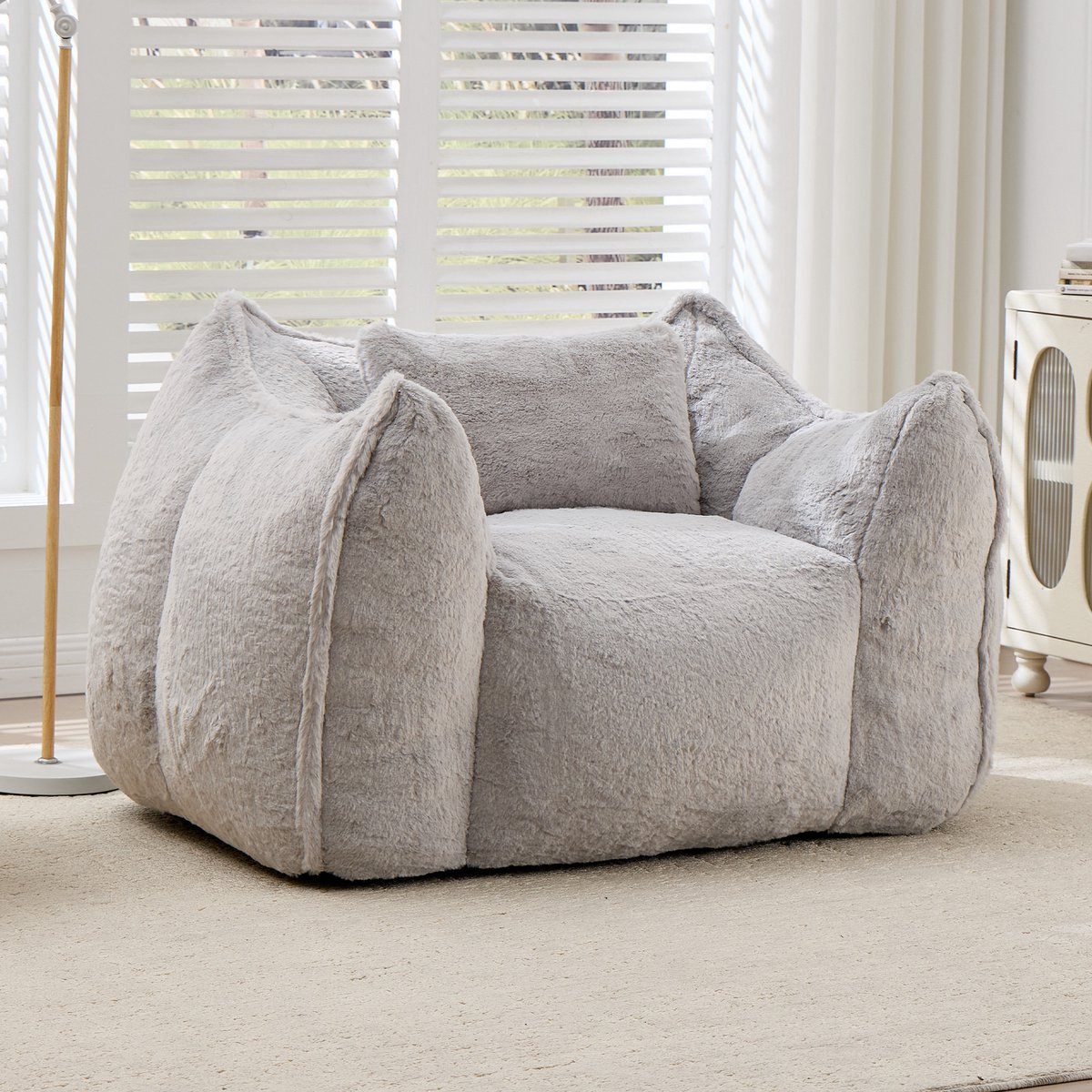 MIVRAY Zitzak 123 x 97 x 73 cm - Met Rugleuning En Kussen - Voor Woonkamer, Slaapkamer En Appartement - Imitatiebont - Grijs