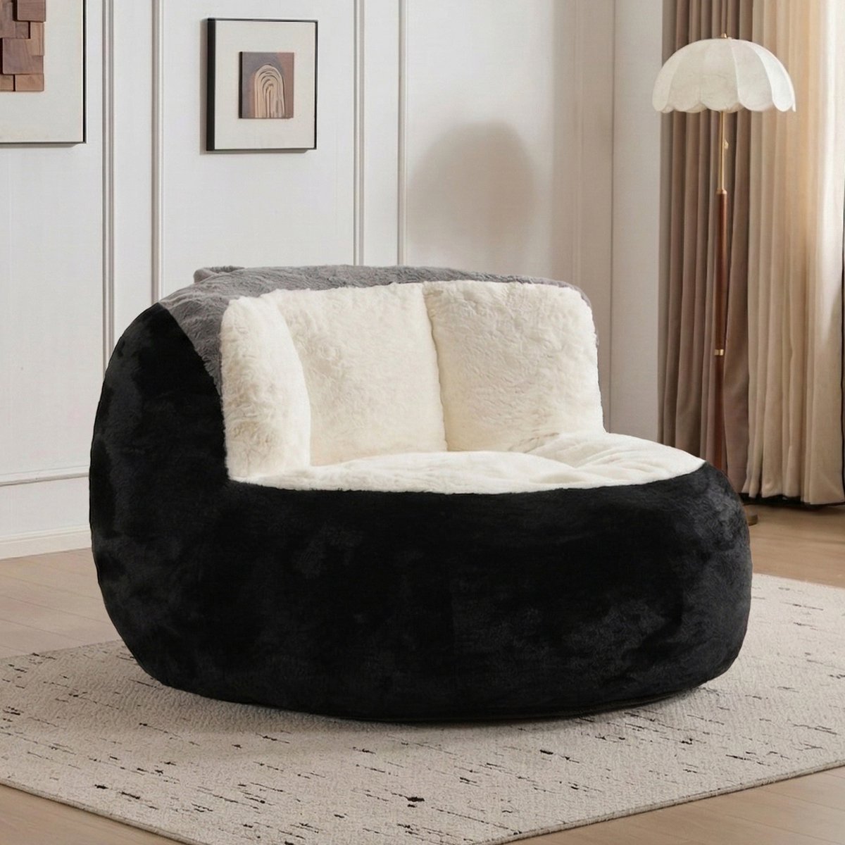 MIVRAY Zitzak 106 X 110 X 77 Cm Met Rugleuning Zachte Faux Fur Loungestoel Voor Woonkamer En Leeshoek Multicolor Fluweel