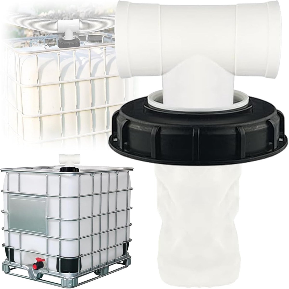 T-vorm IBC Dekselfilter - Zwart - 165 mm - Nylon Regenwaterfilter - Voor IBC-regenwatertank