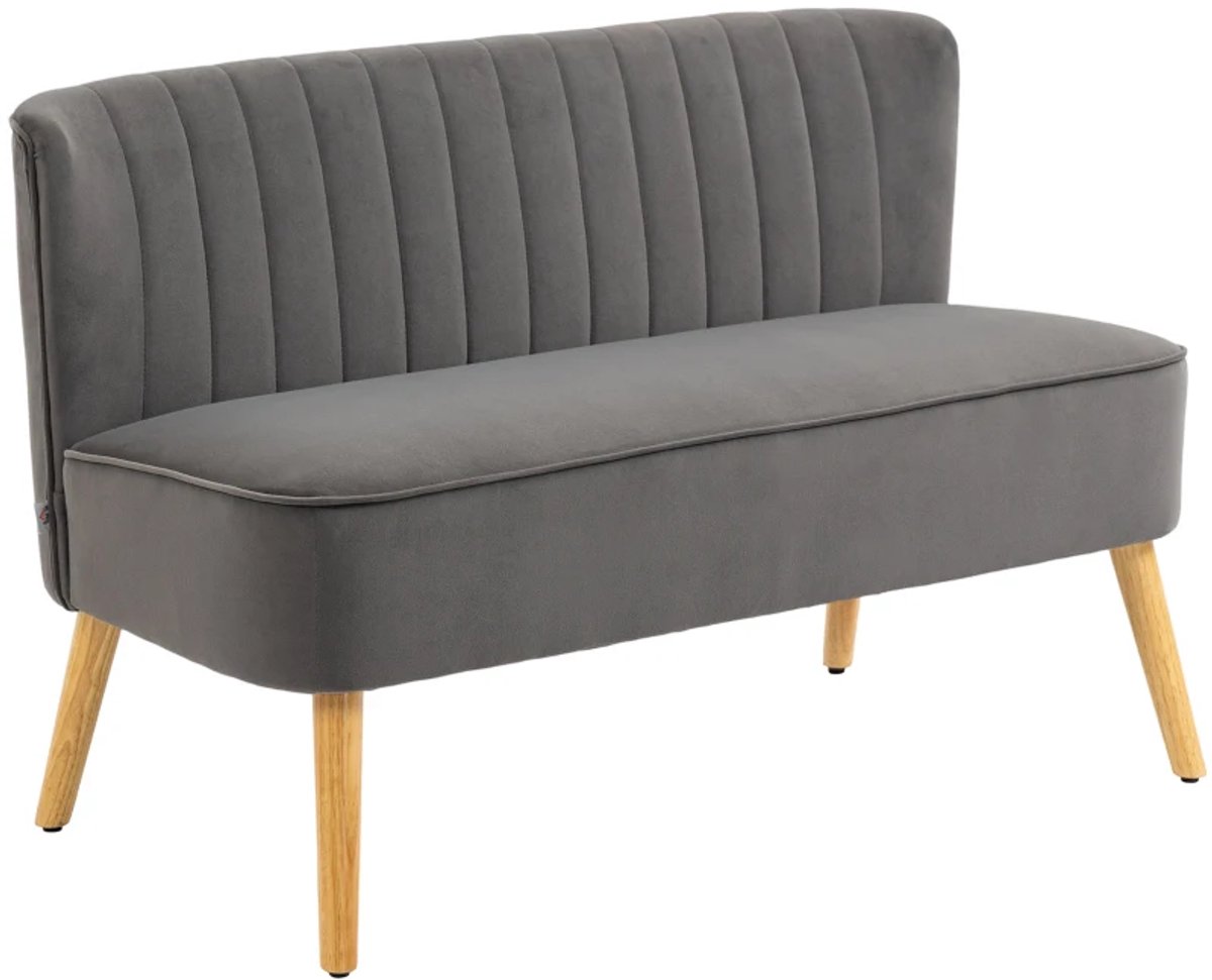 2-Zitsbanken - Bank - Retro Design - Houten Poten - 117 cm x 56,5 cm x 77 cm - Donkergrijs