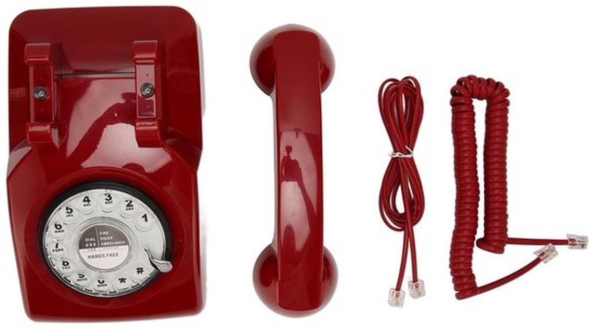 Telefoon Antieke Vintage Vaste Telefoon - Draaiknop - Mechanisch Belsignaal - Nummerherkenning - Handsfree - Retro Ontwerp Rood