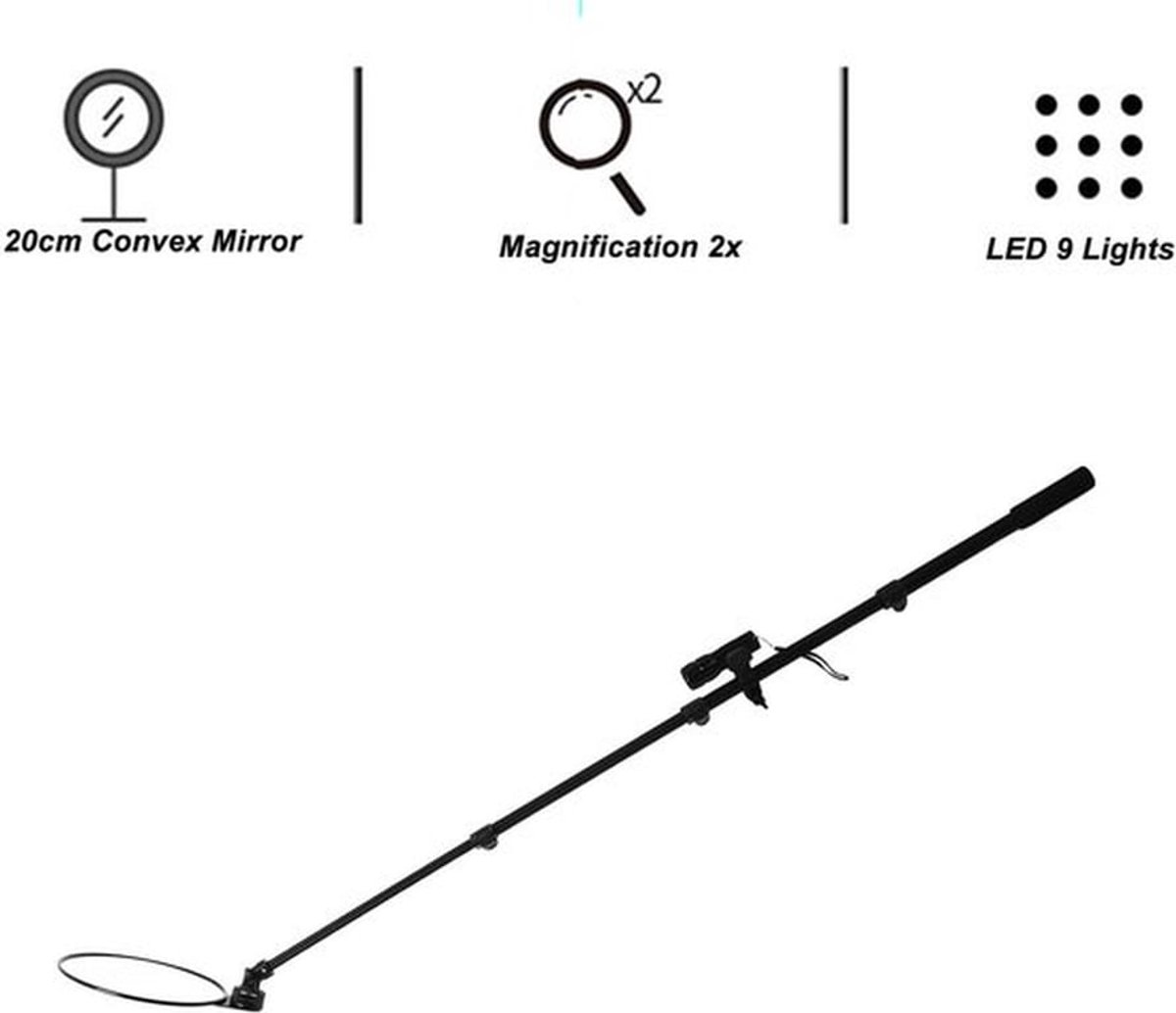 Auto-inspectiespiegel 20 Cm - 360° Kijkhoek - Telescopisch - Mechanisch Spiegelgereedschap - Licht - Versterkt Kogelgewricht