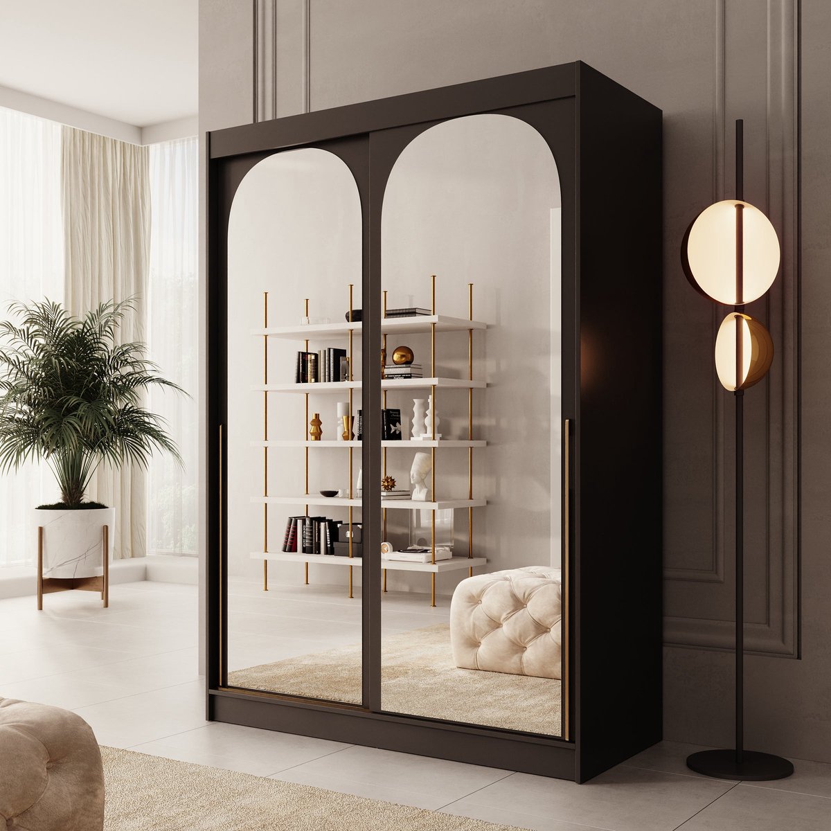 Meubella - Moniq - Kledingkast met schuifdeuren - Zwart - 150x65x215cm