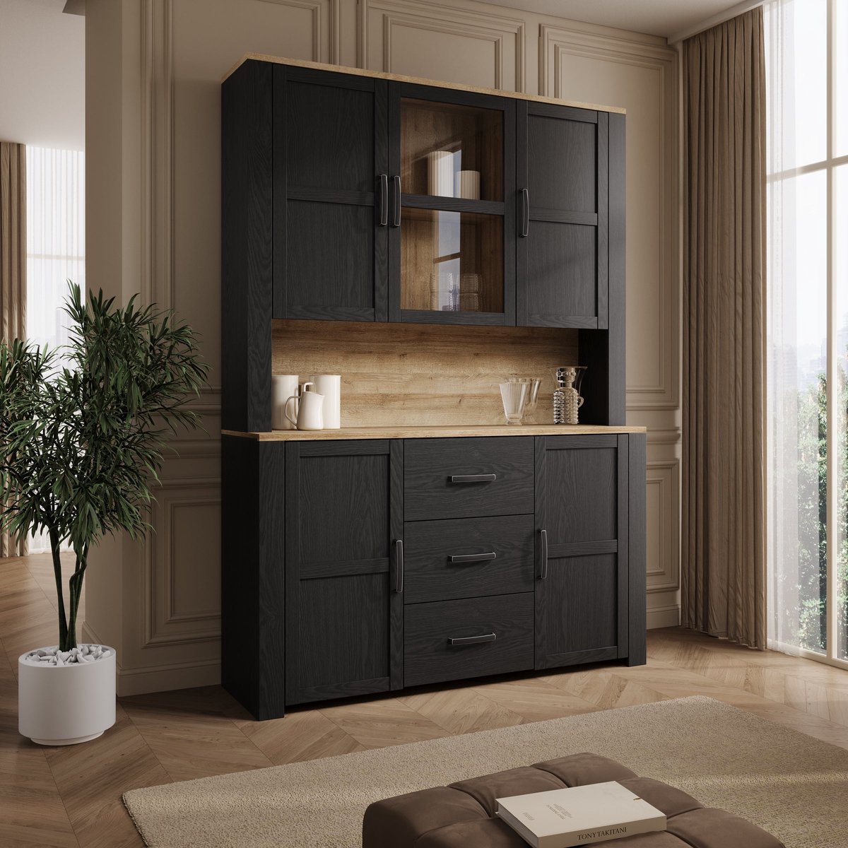 MEUBELLA Borello - Buffetkast - Zwart - 146x42x205 cm