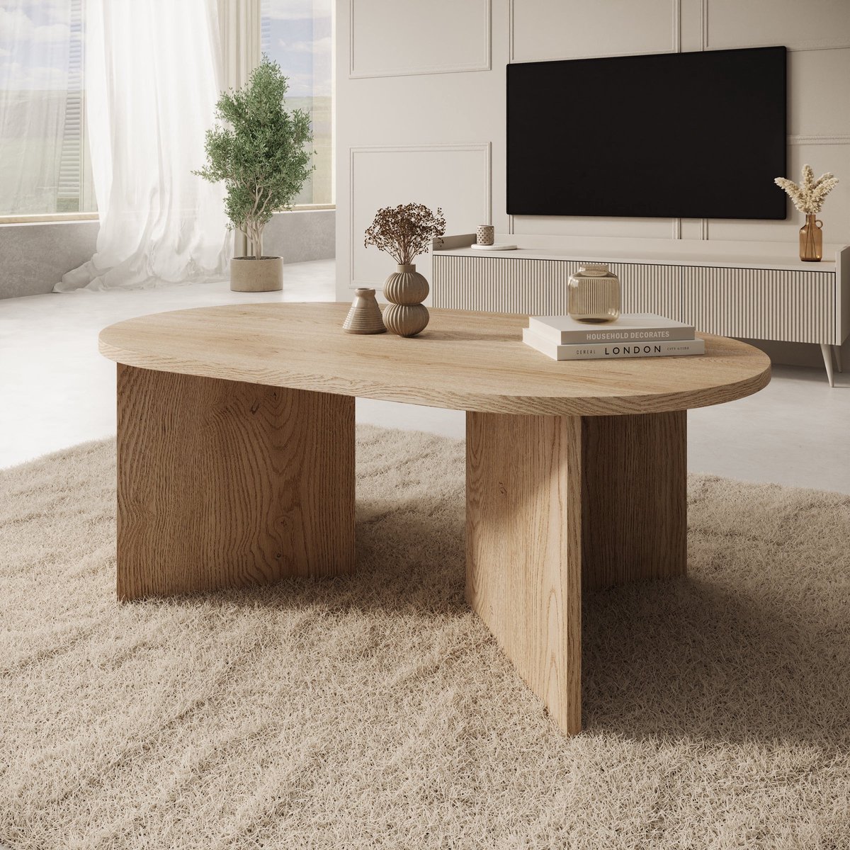 Meubella - Glenne - Salontafel - Licht eikenpatroon - 110x65x42 cm