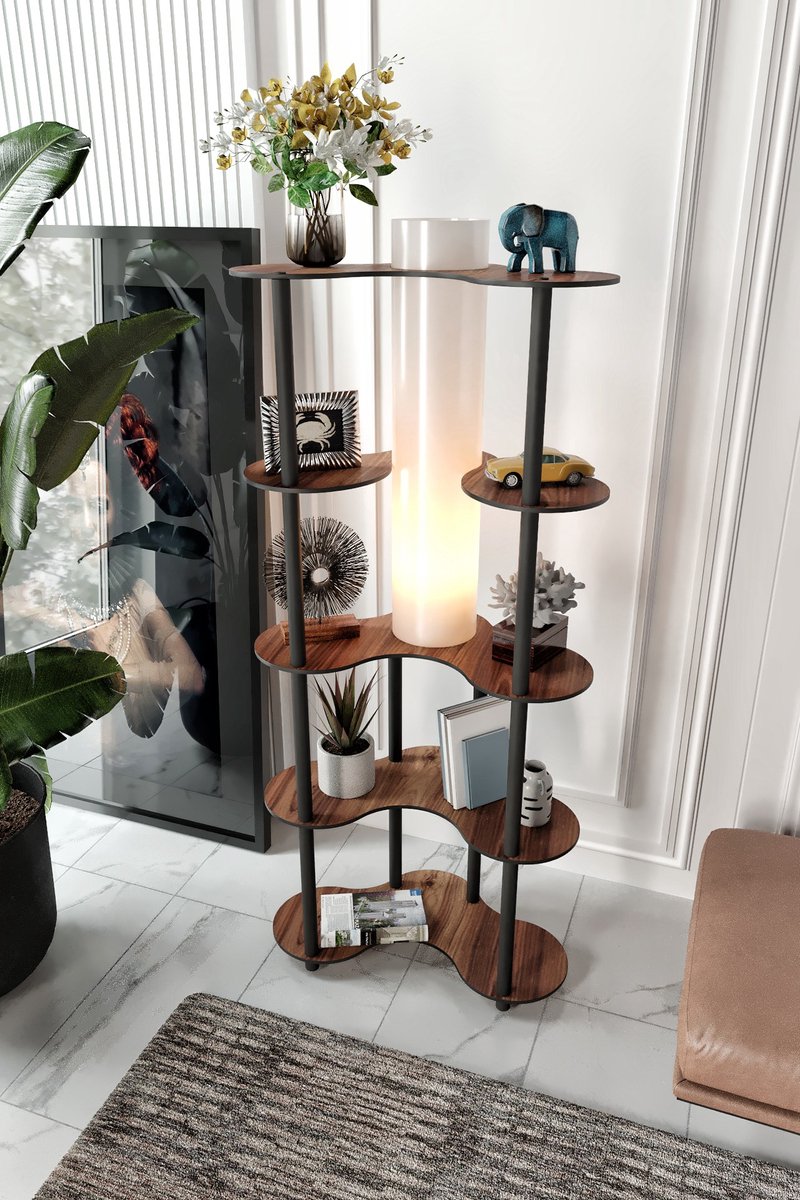 Asir - Vloerlamp - Walnoot - 17 x 17 x 82 cm