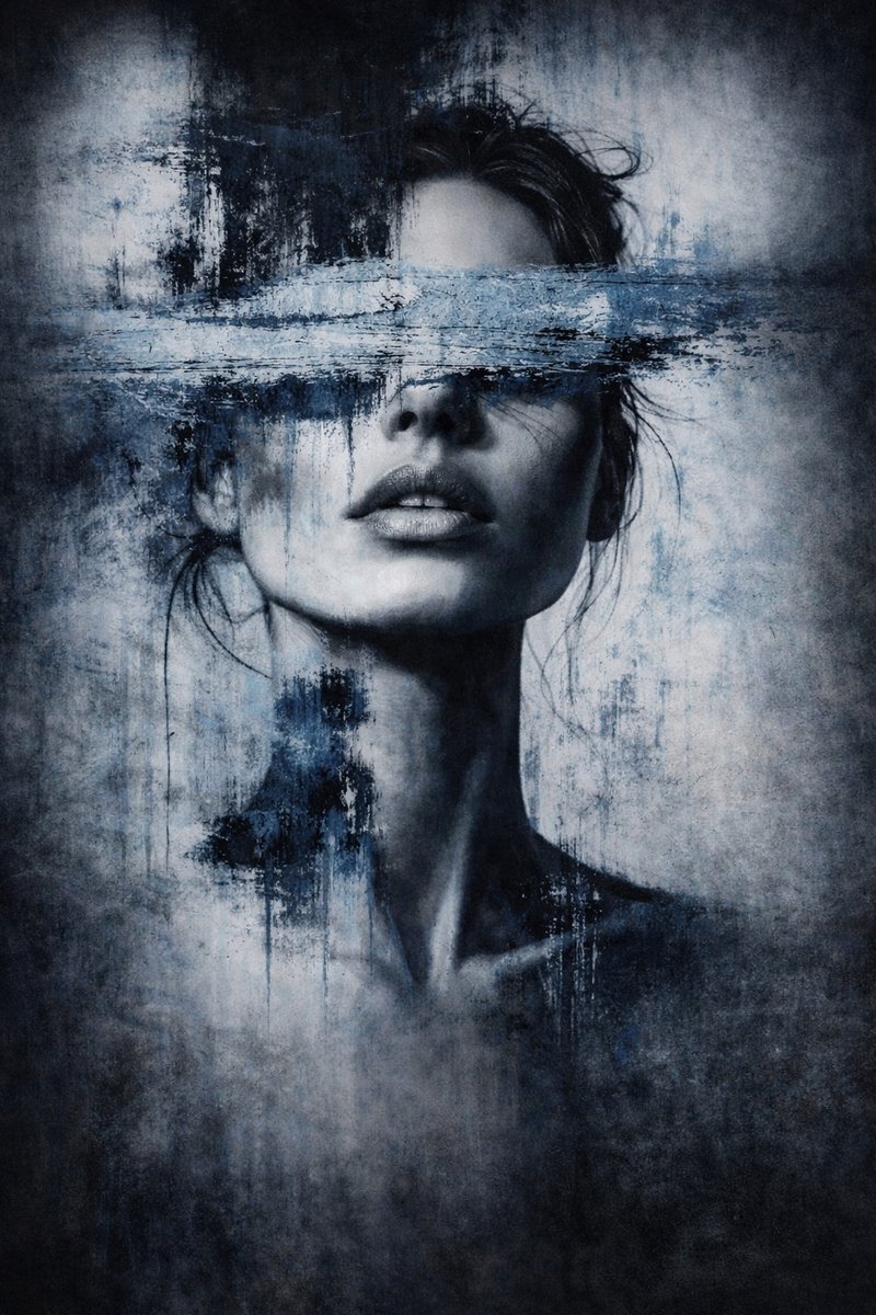 Gilded Silence – Luxe Wanddecoratie Vrouw – Abstracte Fotokunst Blauw Zwart – Plexiglas 5 mmen gratis bezorgd