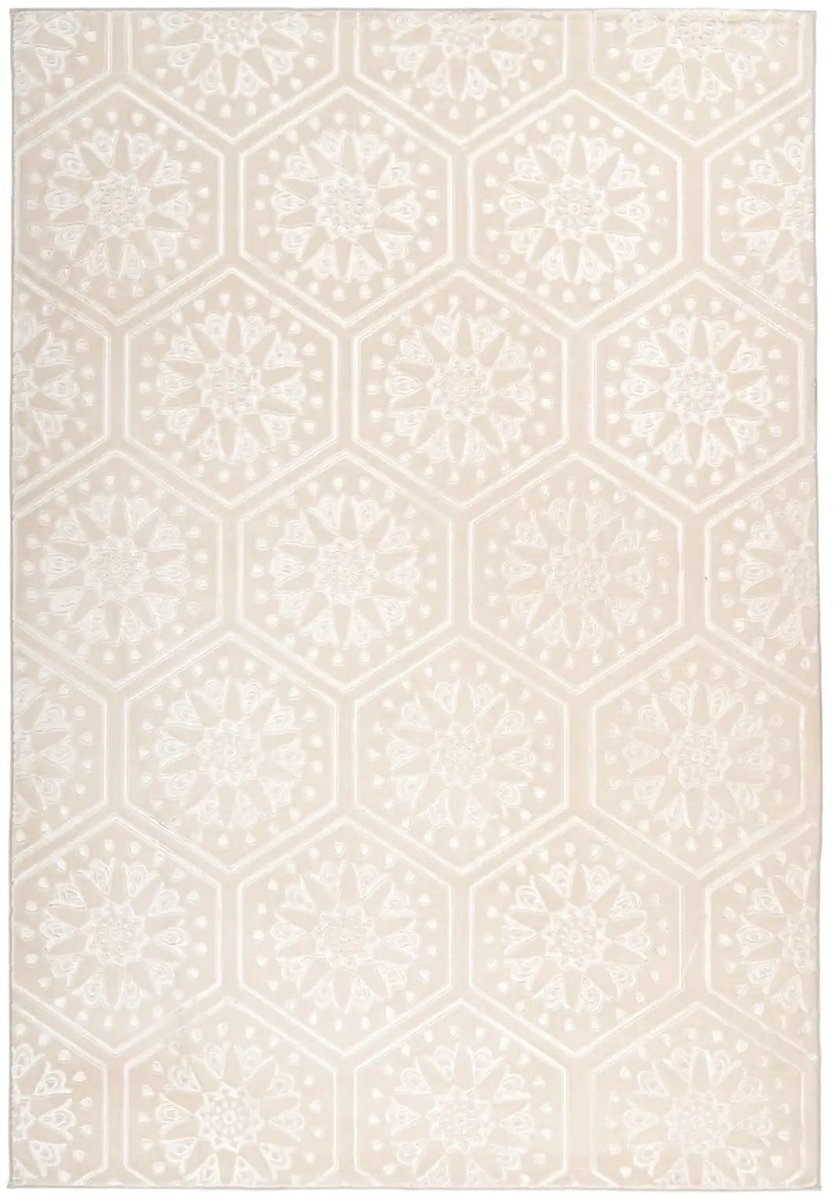 Dutch XXL Marokkaans Vloerkleed | Tapijt | Monroe | Hexagon | Crème | 80x300 cm