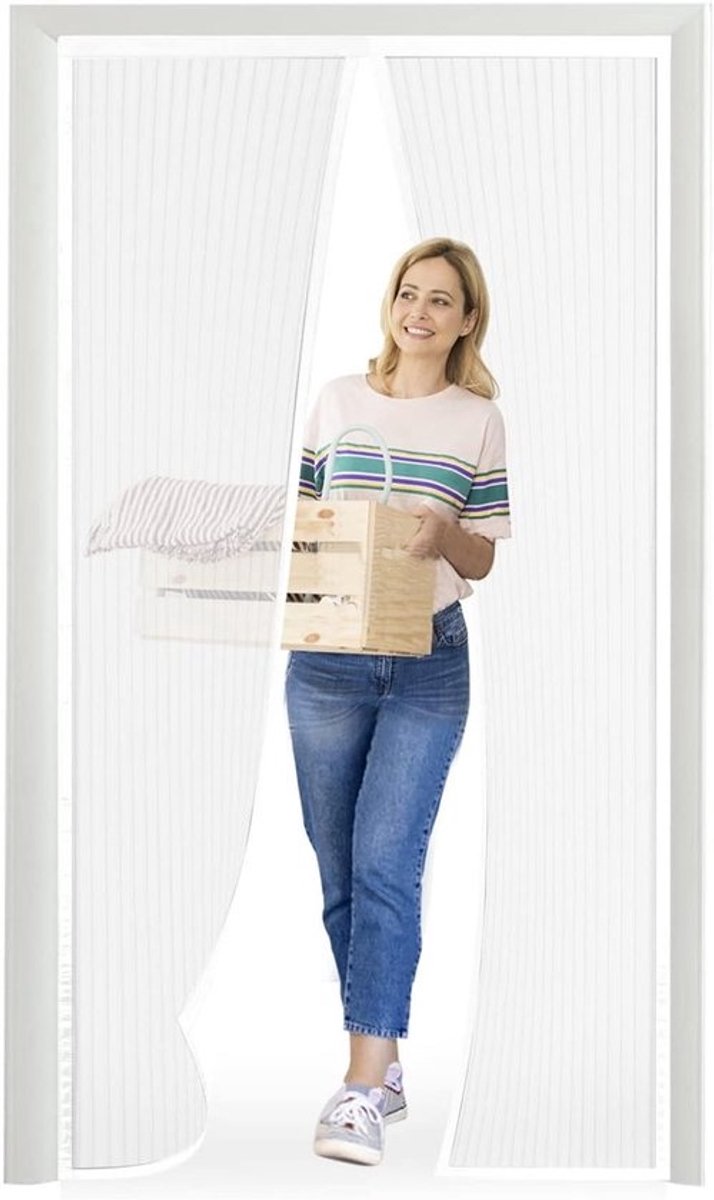 Magnetische Hordeur - Muggengordijn Deur - Buiten Zitten - Versleuteld Gaas - 95 x 205 cm - Wit