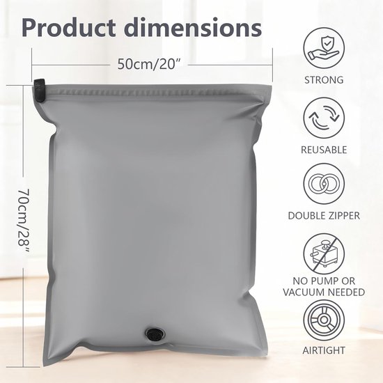 Set van 2 Herbruikbare Stof Vacumeerzakken voor Kleding - Compressie Reisaccessoires voor Koffer, Kast en Inpakken — afbeelding 5
