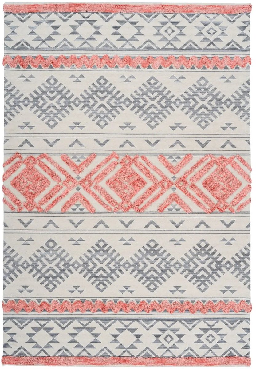 Laagpolig Vloerkleed | Tapijt | Ethnie | Geometrisch | Grijs/Abrikoos | 160x230 cm