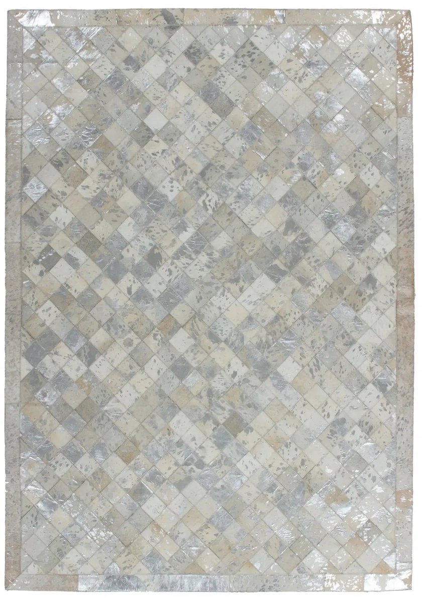 Dutch XXL Leren Vloerkleed | Tapijt | Lavish | Ruiten | Grijs/Zilver | 80x150 cm Grijs / Zilver