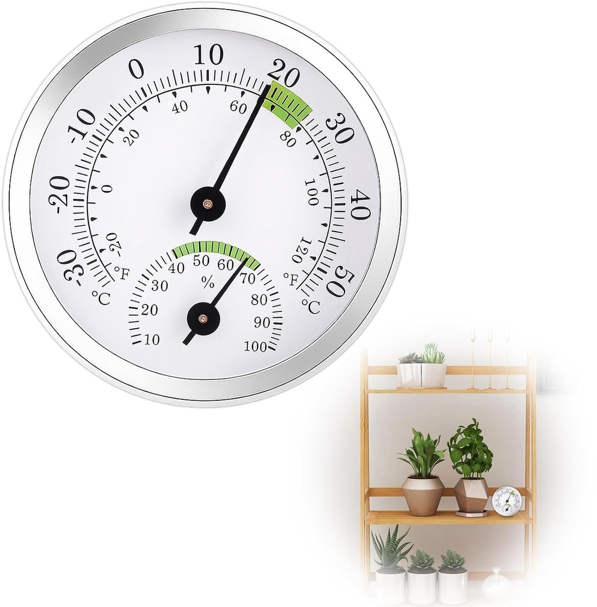 Precisie Mini Hygrometer voor Binnengebruik - 5.8 cm Temperatuur- en Vochtigheidsmeter voor Thuis, Kantoor en Kweekruimte zonder Batterij