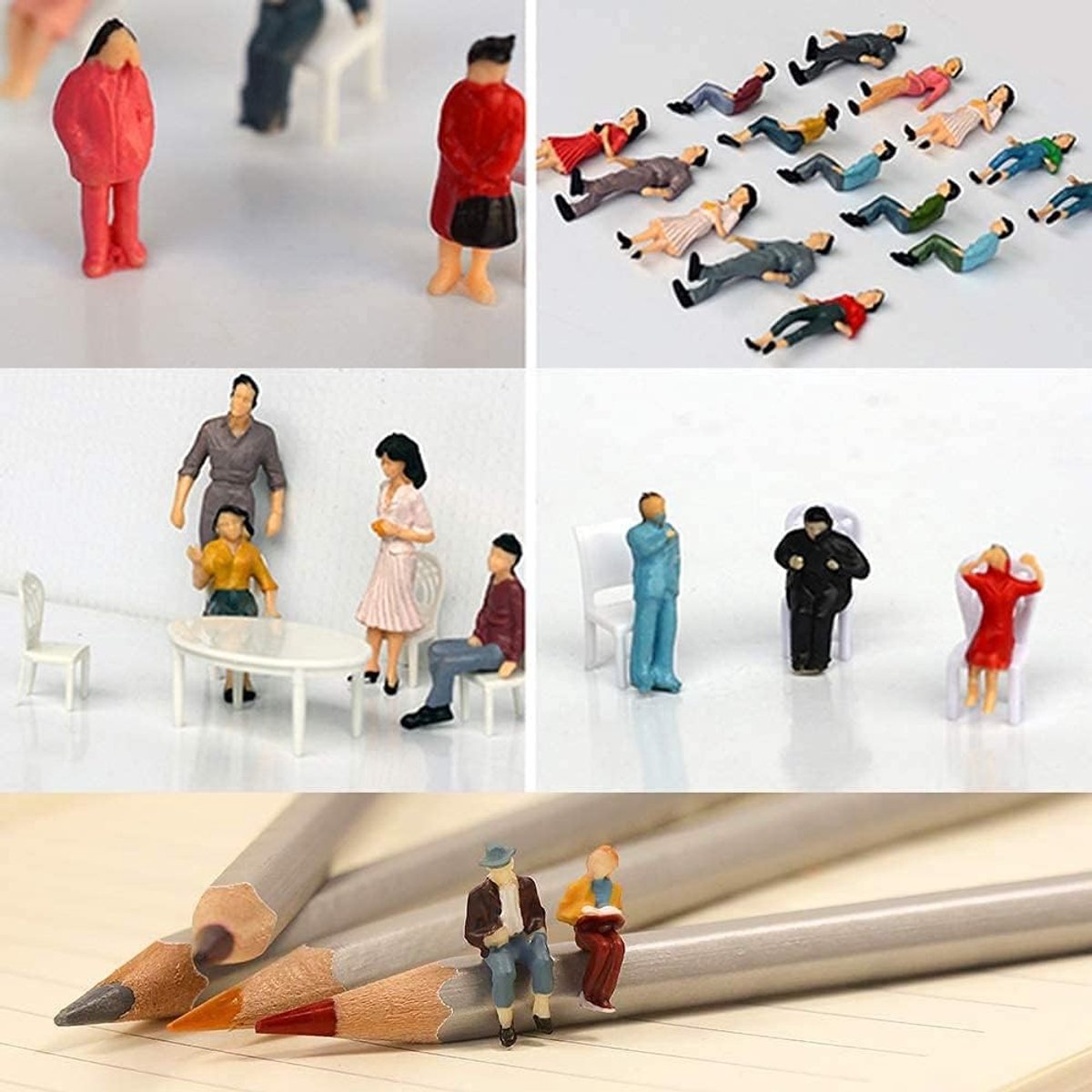 Geverfde miniaturen set van 1:100 voor modelspoor, kleine figuren voor treinbanen en diorama's, perfect voor miniatuurscènes en modelbouw