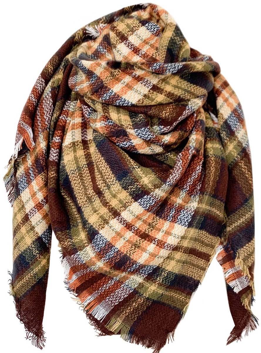 Retro Vrouwen Sjaal - Tartan Plaid - Bruin 140 x 55 cm