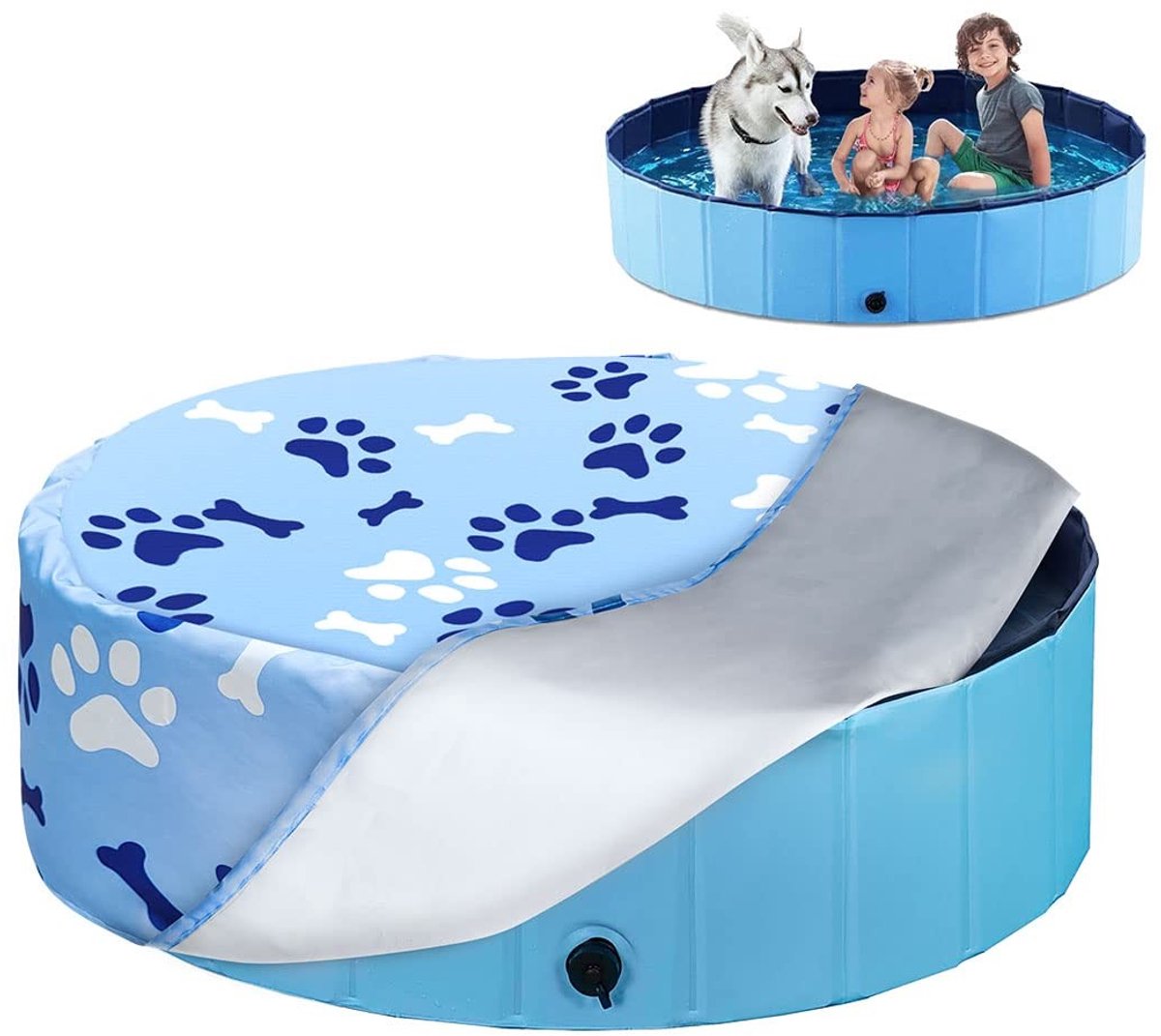 Beschermhoes voor Hondenbad - UV-Bescherming - Rond - Blauw en Wit