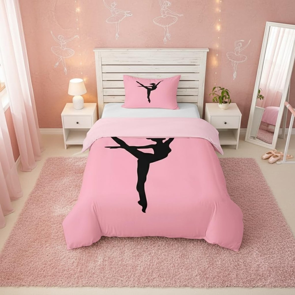 Beddengoedset 2-delig - Gymnastiek en dansers - Zwart Roze