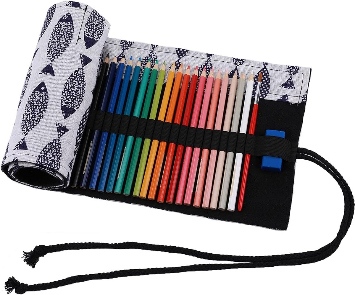 Hand Roll Up Tas voor 48 Kleurpotloden, Canvas Organizer voor Tekenmateriaal, Ideale Pennentas voor Kinderen en Kunstenaars, Handig en Ruim