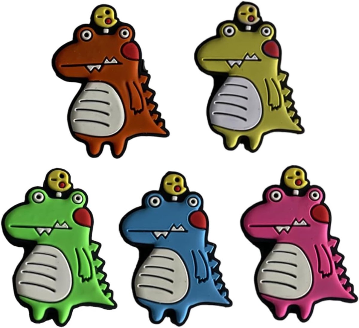 Set van 5 Schattige Dinosaurussen Tennis Vibration Dampers, Siliconen Schokdempers voor Verbeterde Controle en Comfort, Ideaal voor Alle Tennisrackets en Spelers