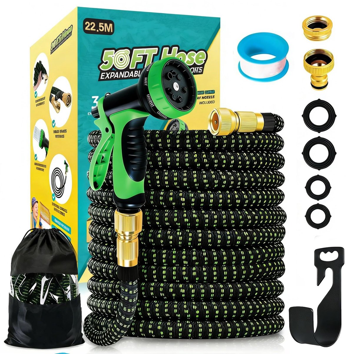 Flexibele Tuinslang tot 30 m - 3-laags Latex met Messing Fittingen, Kleur: Groen