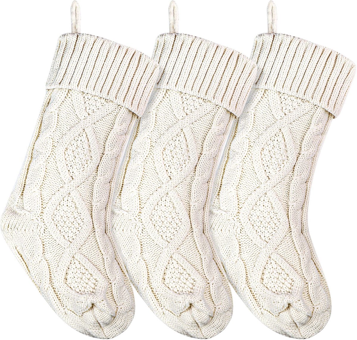 Gebreide Kerstockings - Dubbelzijdig - Ivoor, 3 stuks