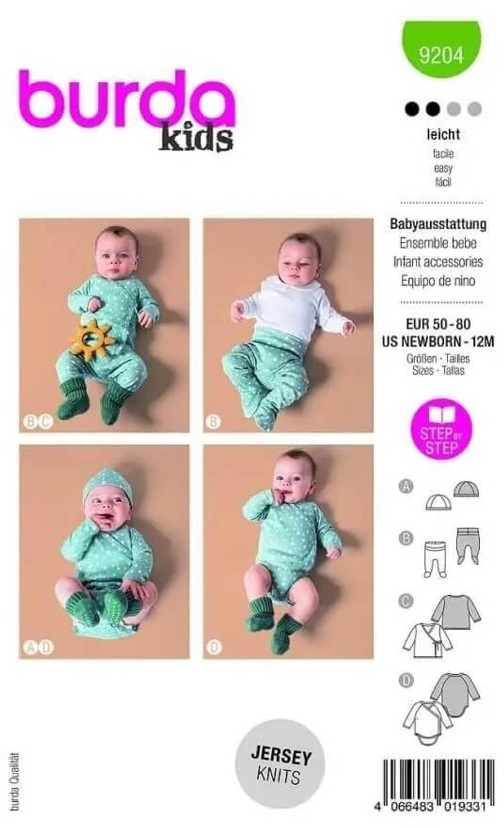 Baby Set Knipmodel - Hoed, Broek, Wikkeljasje en Romper - Maat 50-80