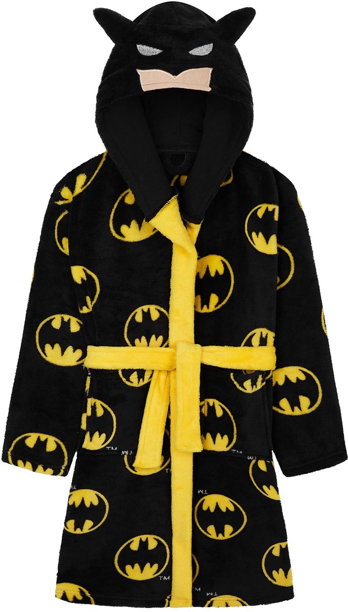 Jongens Badjas met Capuchon - Fleece - Zwart met Gele Details
