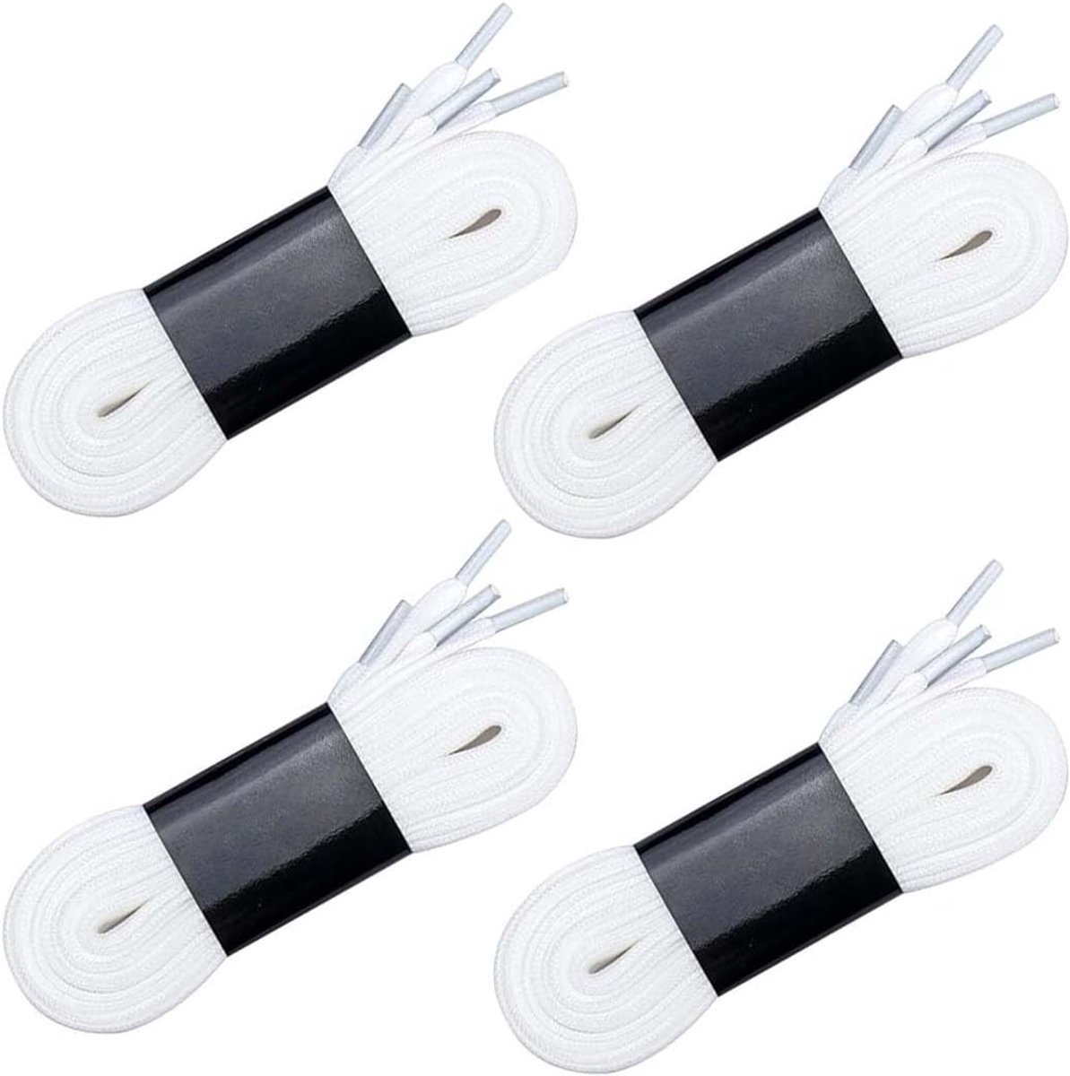 4 Paar Platte Veters voor Sport, Vrije Tijd en Gym Schoenen, 10mm Breed, Wit en Zilver, Duurzaam en Comfortabel