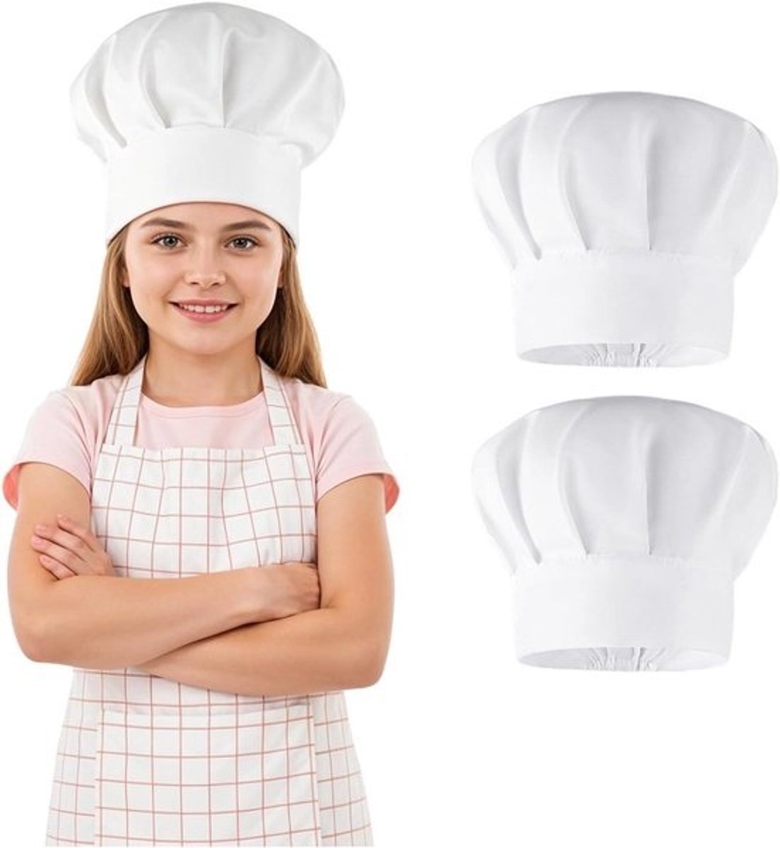 Kookmuts Kinderen - Koksmuts Bakkersmuts - Koken Bakken - Verstelbare Pasvorm - 54 cm hoofdomtrek - Wit