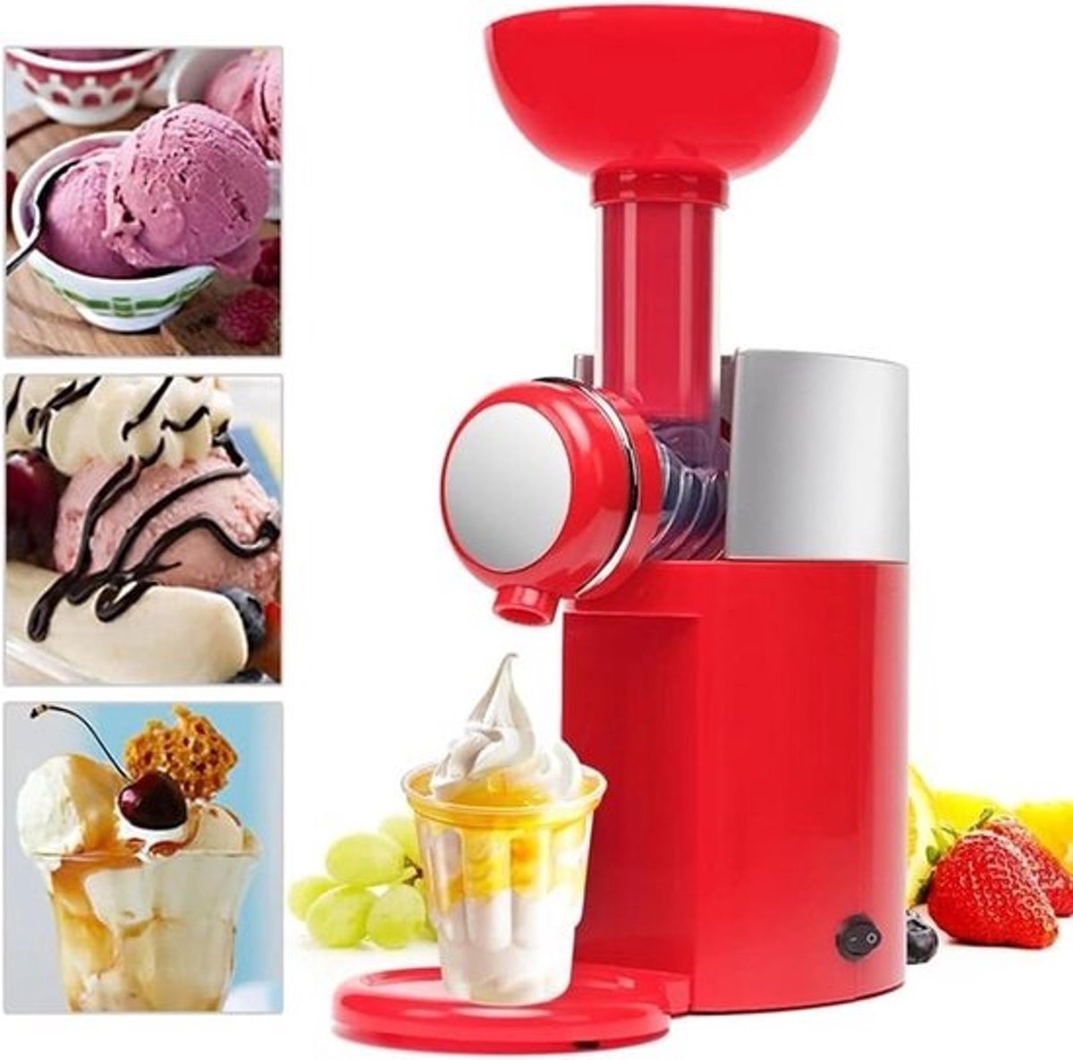 Dessertmaker - IJs Machine - Gezonde Desserts Maken - Zelfgemaakte Sorbet - 33H cm - rood