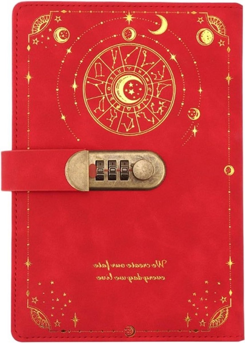 Dagboek Met Slot - Notitieboek Schrijfdagboek - Persoonlijke Notities - Driecijferig Combinatieslot - A5 - Rood
