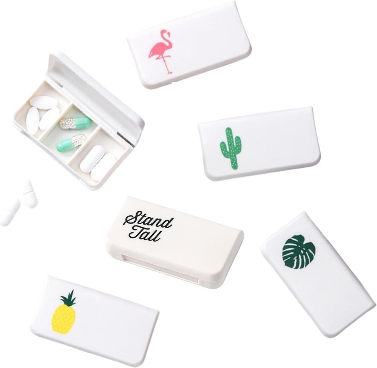 Kleine pillendoosjes voor onderweg - 5 stuks mini-tablettenboxen voor vitamines, medicijnen en visolie, ideaal voor reizen en dagelijks gebruik