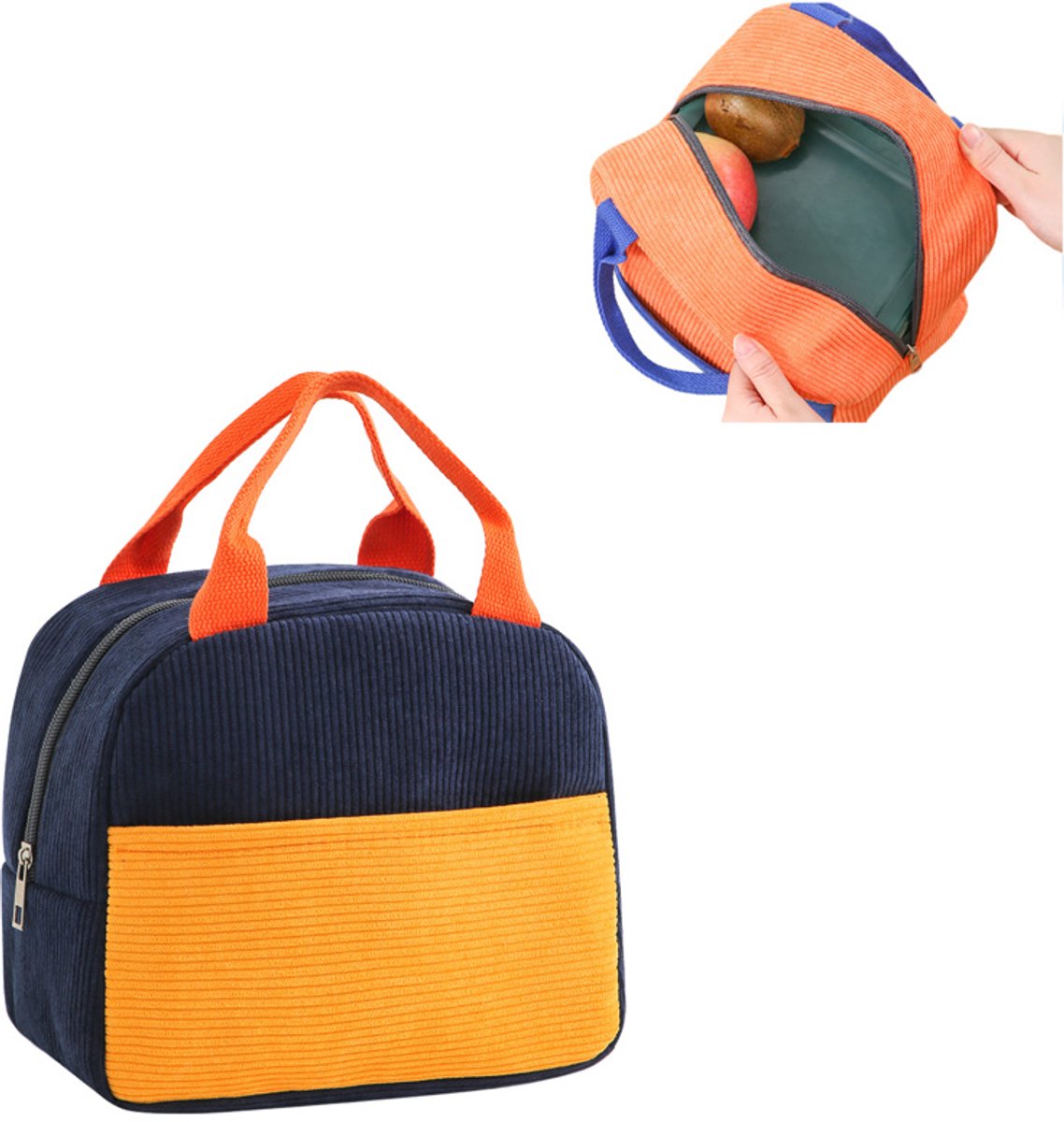 lunchtas-lunchtas koeltas- Draagbare Koeltas- Geïsoleerde Lunch Tas-lunchtas kinderen -lunchtas volwassenen- Geïsoleerde tas -Thermal Bag - Kleine Lunchkoeler- Unisex- Corduroy- Voor Picknicks, Kamperen, Werk, Het Dagelijks Leven-Groenachtig geel