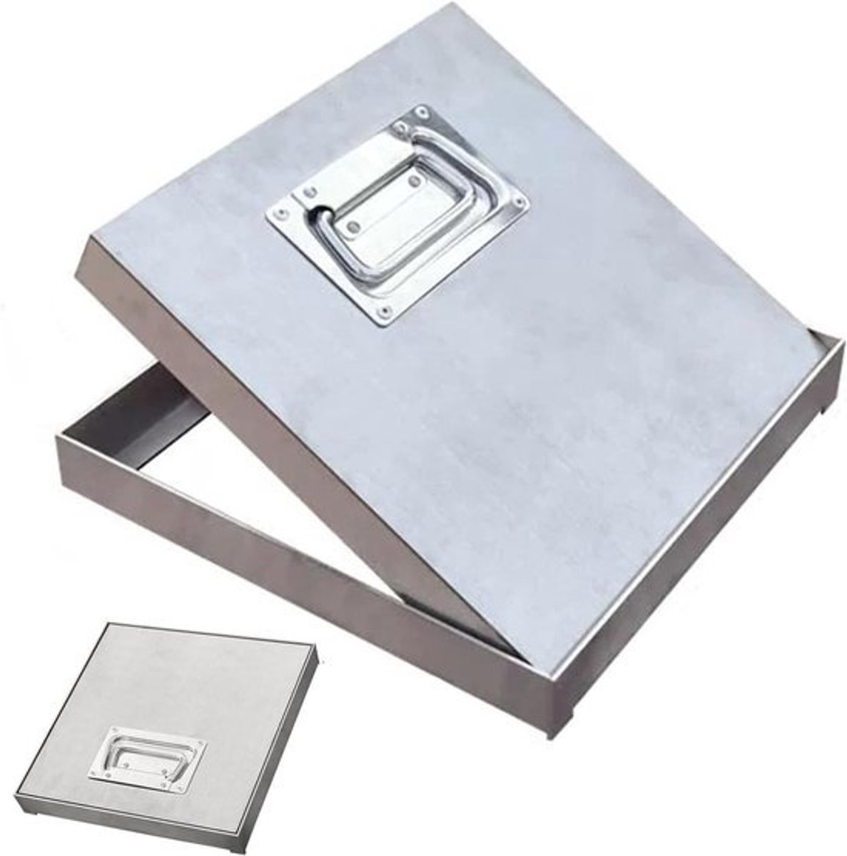 Vierkante Putafdekking - Septic Tankdeksel Inspectiehoes - Onderhoud en Inspectie - 90 Graden Opening - 30 x 30 cm - Zilver