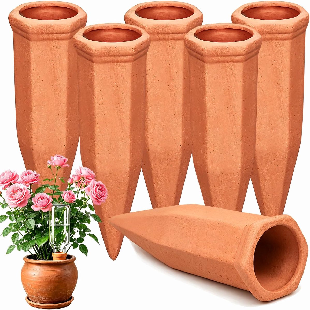 KZQ Automatische plantenwaterstaafjes - Set van 6, instelbare druppelirrigatie, geschikt voor potplanten - Automatisch watergeefsysteem voor op vakantie, 0-60 seconden per druppel, compatibel met waterflessen - Geschikt voor binnen- en buitengebruik