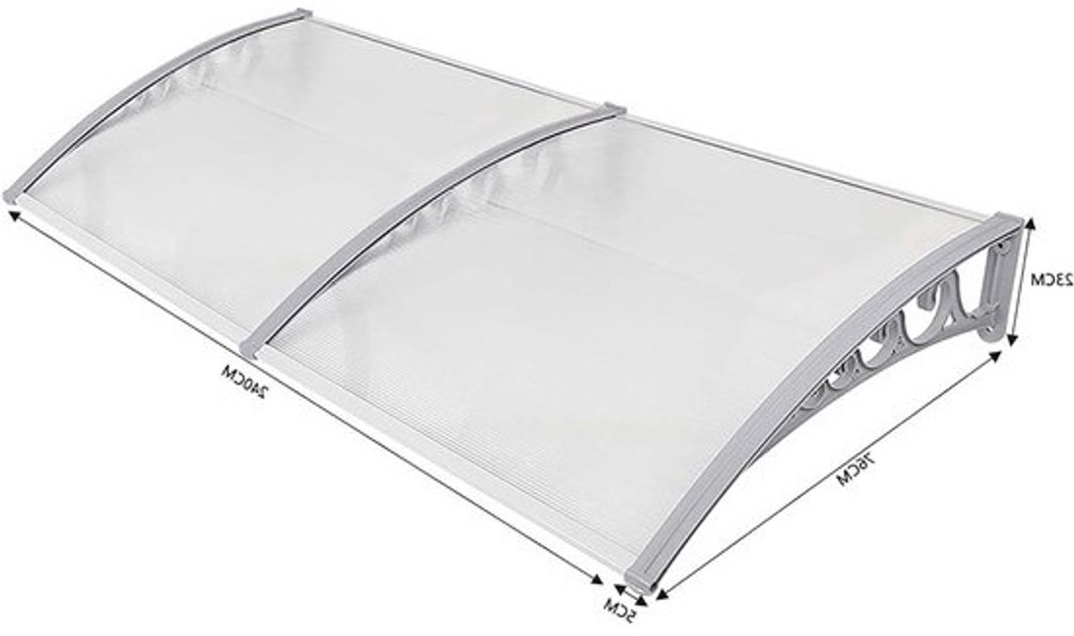 Voordeur Luifel - Vensterluifel Huisdeur - Bescherming tegen Weer - Hitte- en Corrosiebestendig - 80 x 240 cm - Doorschijnend Grijs
