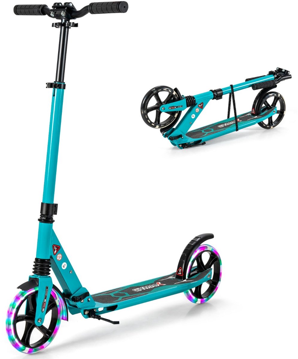 SureDeal® - Kinderstepp - Kinderstep Opvouwbaar - Verlichting Scooter Hoogte - Draagriem Turquoise - 93x43x91 cm - Turkoois