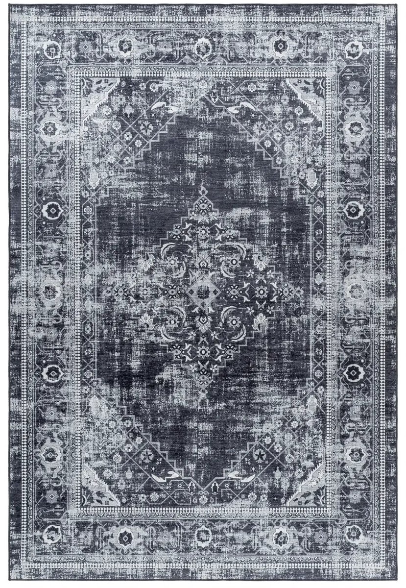 Dutch XXL Wasbaar Vloerkleed | Tapijt | Fiesta | Medaillon | Zwart | 140x200 cm