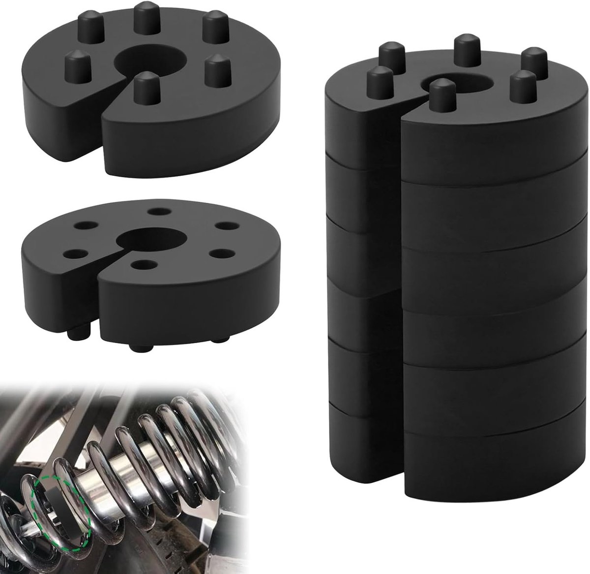 8 x universeel veerreisdempers, 13 mm met 6 verstelbare posities voor voor- of achtervering, rubberen buffer en schokabsorberende clip