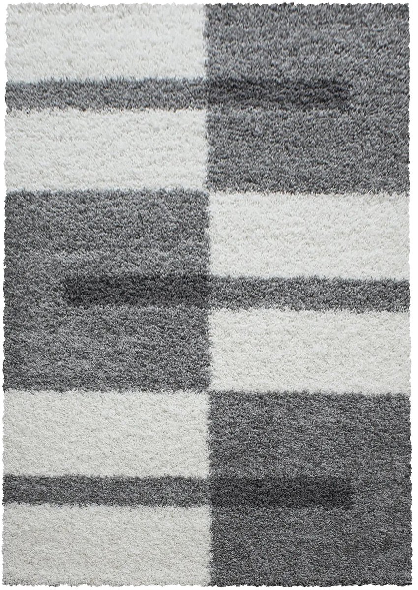 Dutch XXL Hoogpolig Vloerkleed | Tapijt | Shaggy | Gala | Geometrisch | Lichtgrijs | 160x230 cm