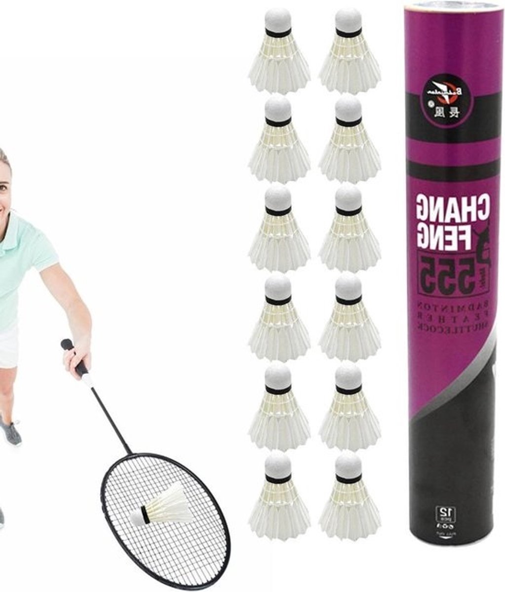 Veerballen Badminton - Shuttles Trainingsballen - Badminton Spelen - Goede Stabiliteit - 12 stuks - Wit